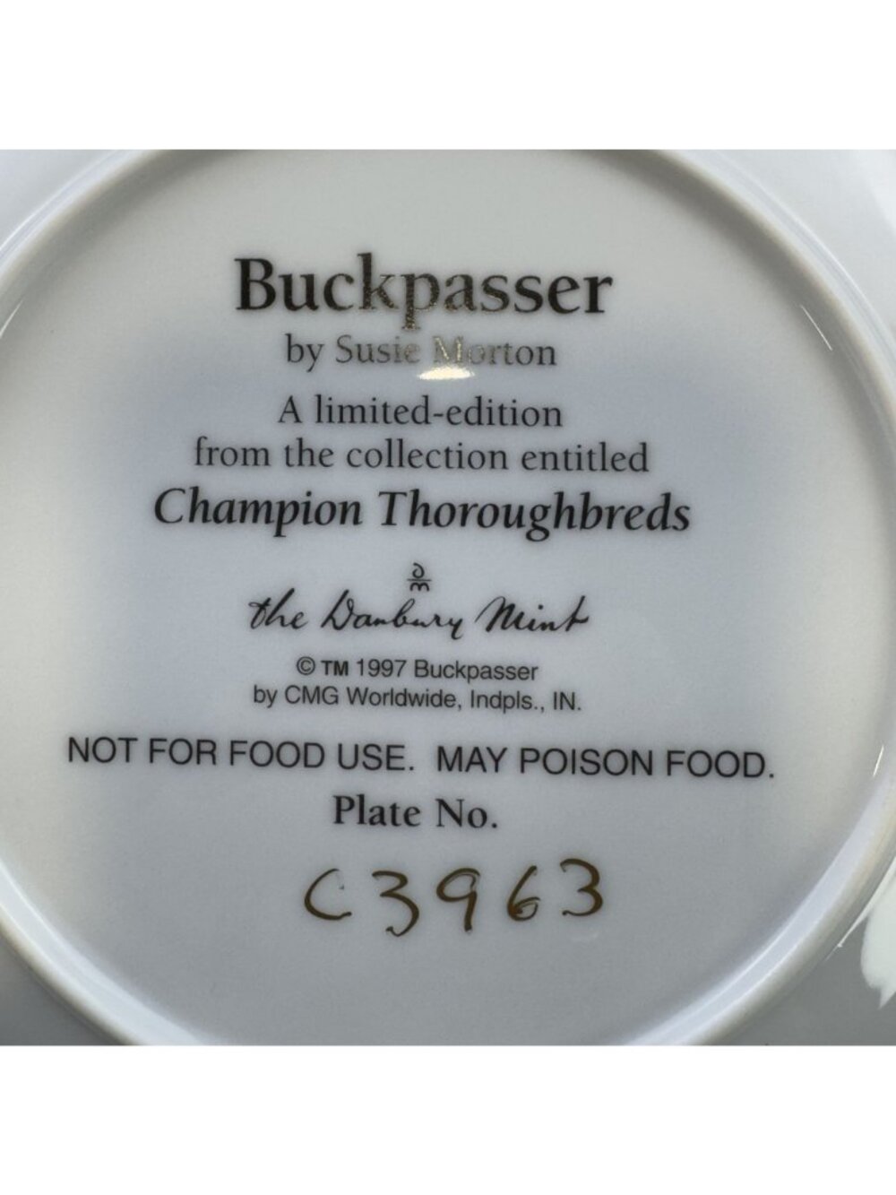 Vtg Buckpasser Limited Edition Champion Thoroughbreds Plate 1997 Susie Morton 8" - Picture 4 of 9